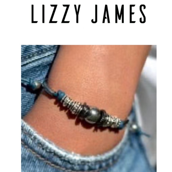 Lizzy James, Aurora Silver and Blue Leather Adjustable Dual Bracelets, BoHo - Picture 4 of 6